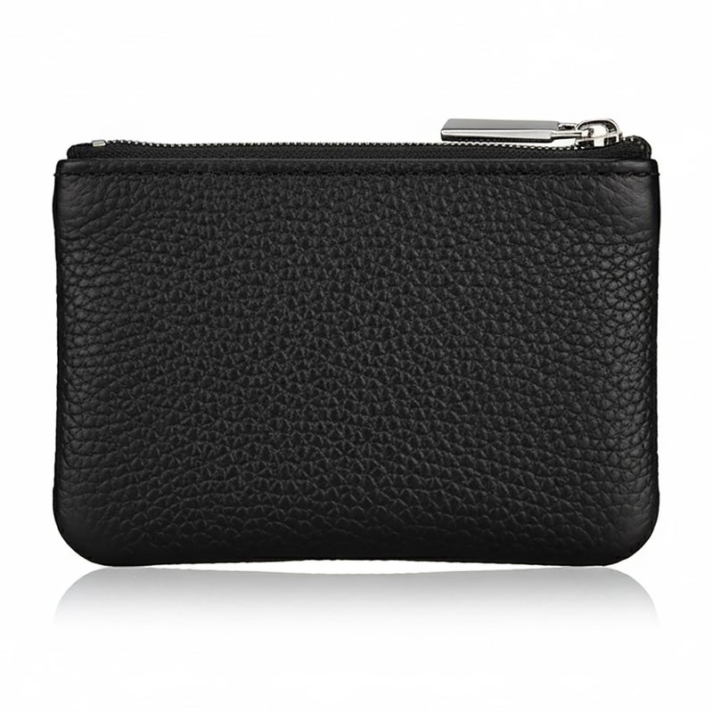 Hibate Black Small Leather Coin Purse Change Pouch for Women Men Kids with Zip Key Ring - Image 2